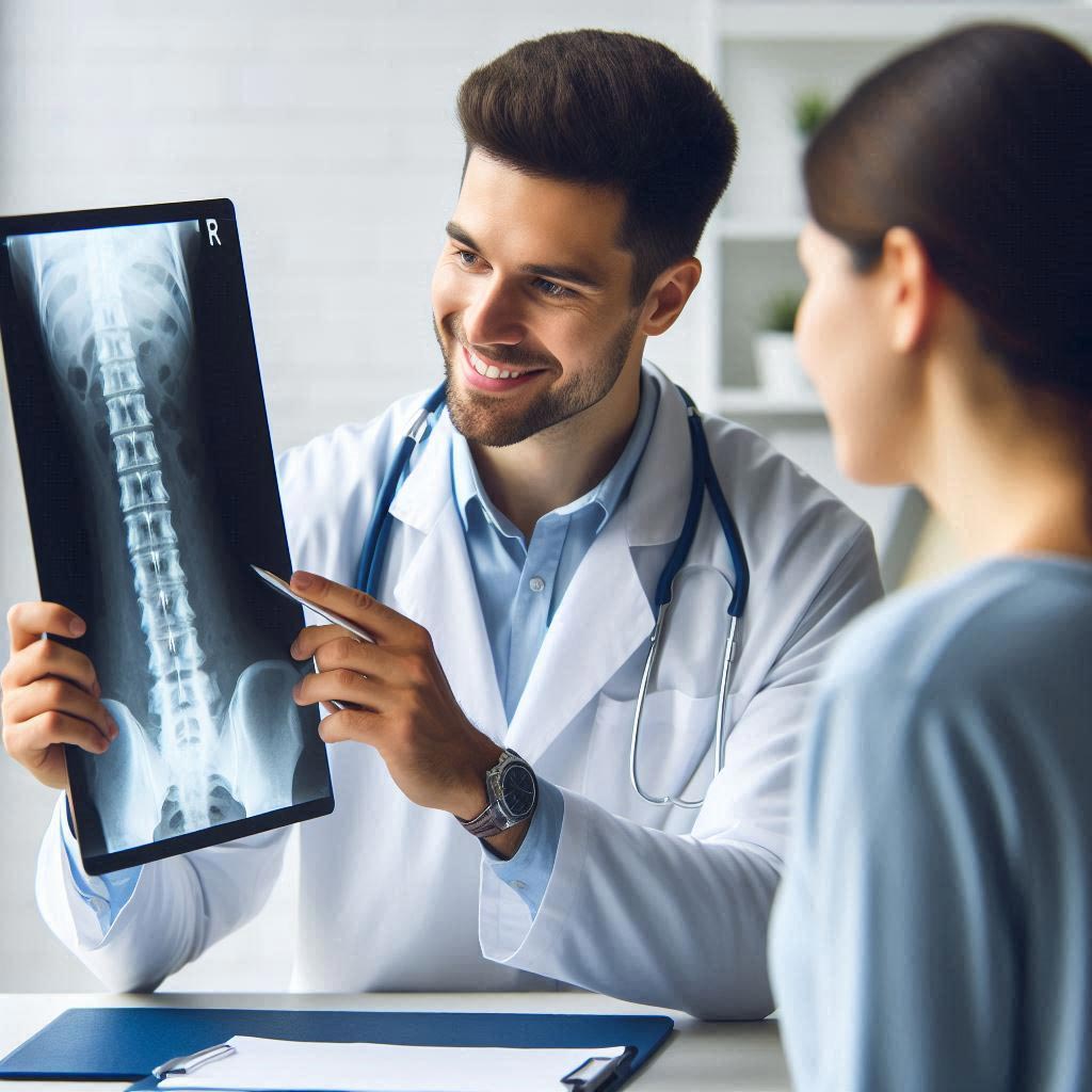 دکتر در حال تفسیر عکس مهره های کمر