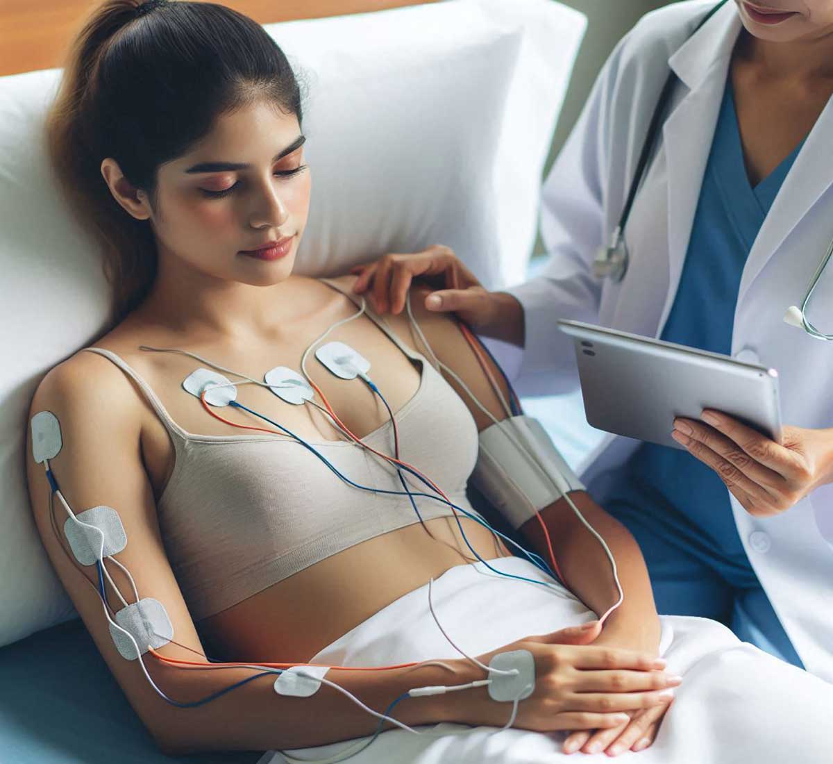 اتصال الکترود به بدن بیمار خانم