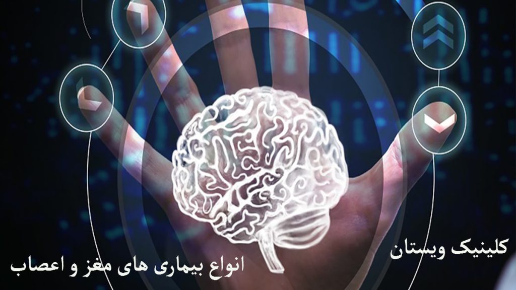 انواع بیماری های مغز و اعصاب تصویری دیجیتالی از دست یک فرد -مغز انسان و چند شکل در اطراف آن
