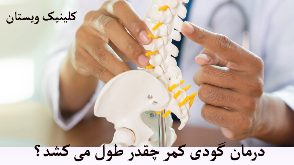 یک پزشک در حال توضیح ستون فقرات از روی یک مولاژ برای یک شخص دیگر
