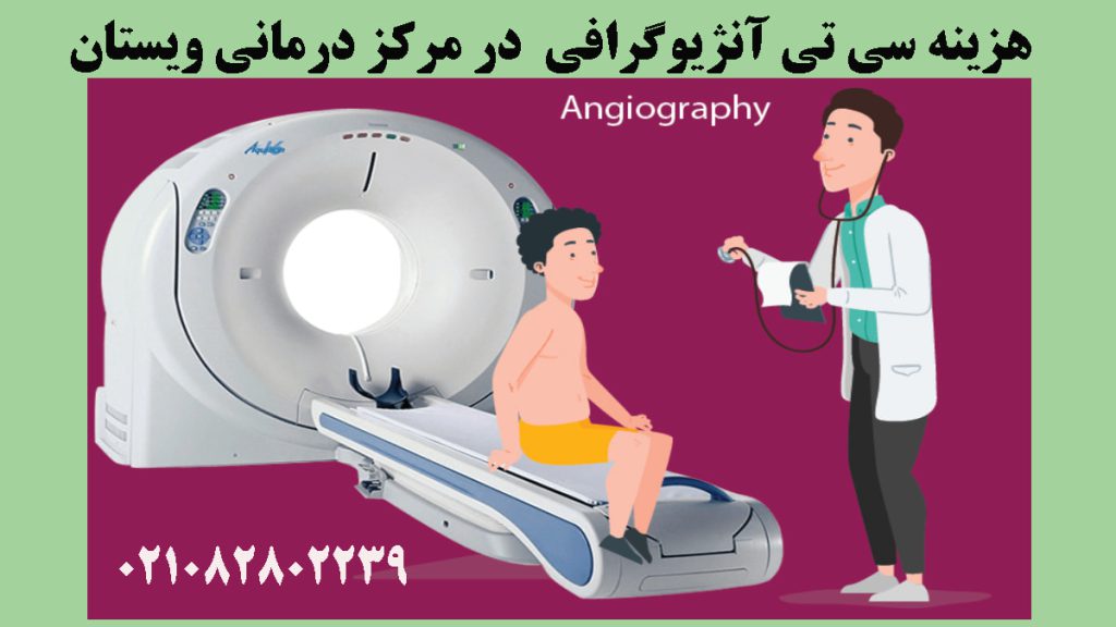 تصویر انیمیشنی یک پزشک در کنار بیمار در حال انجام سی تی آنژیو